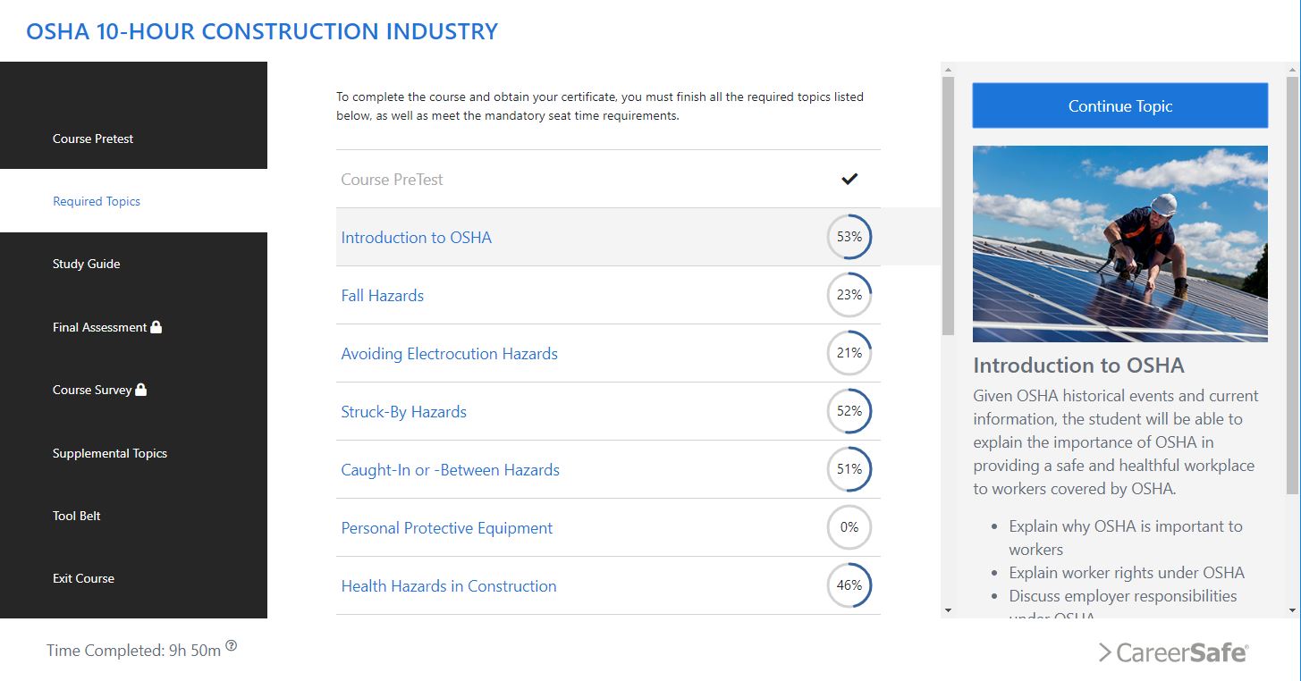 Course Interface for Required Topics