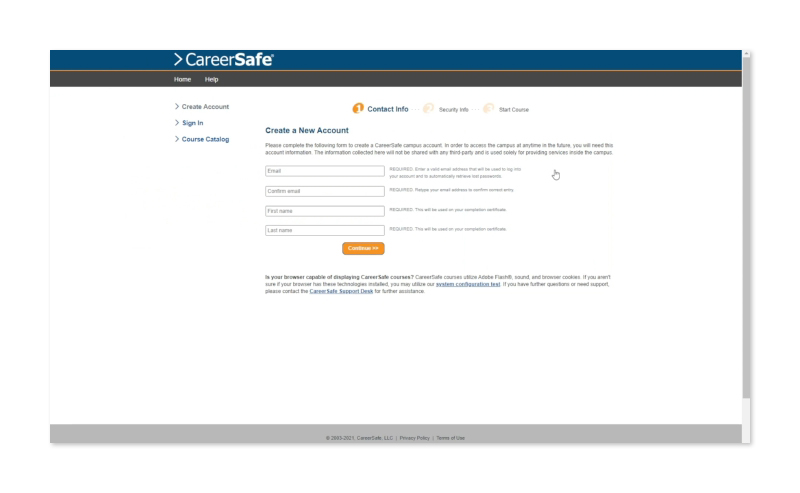 Create New Account Step 1