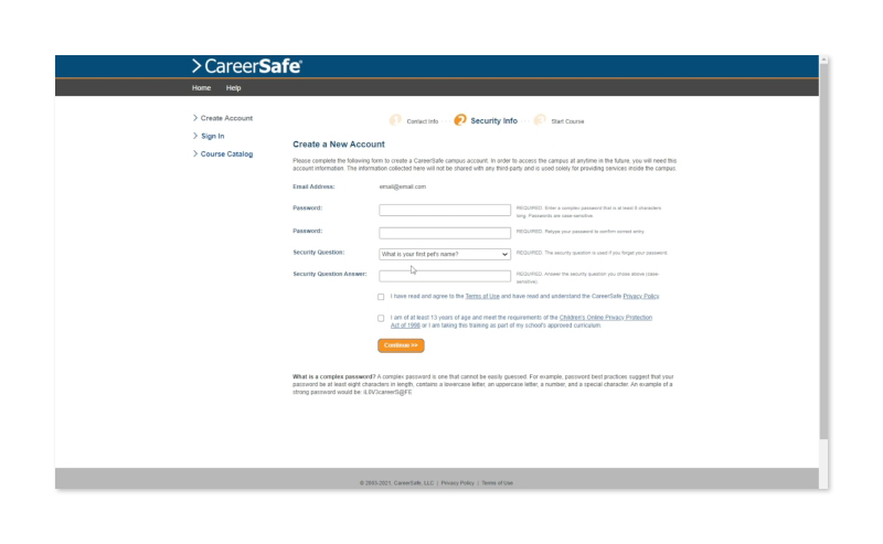 Create New Account Step 2
