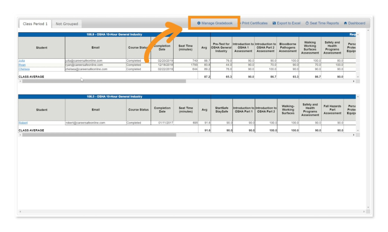Manage Gradebook Link