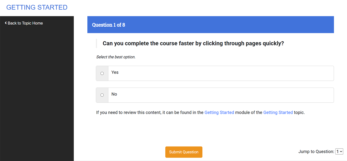 Screenshot of a knowledge check in a CareerSafe course