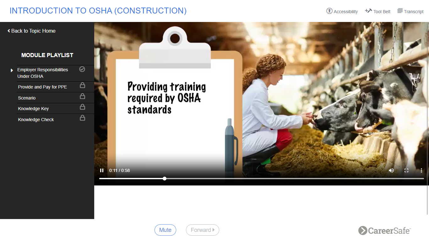 Screenshot of video in a CareerSafe course