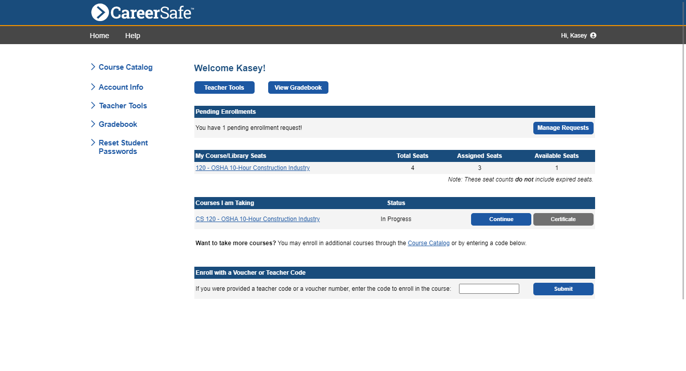 Pending Enrollment Requests (screenshot)