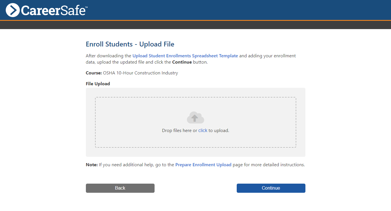 Enroll Students - Upload File (screenshot)
