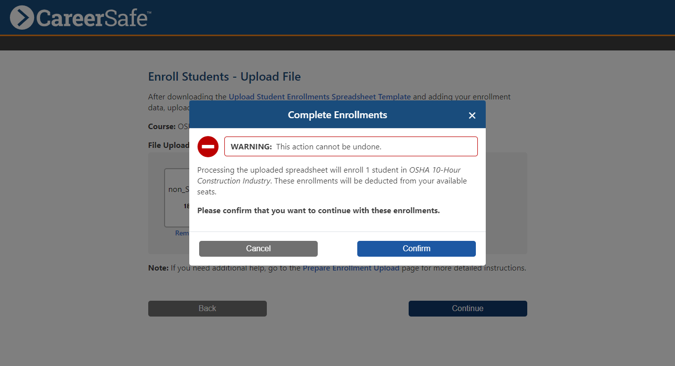 Complete Enrollments Confirmation (screenshot)