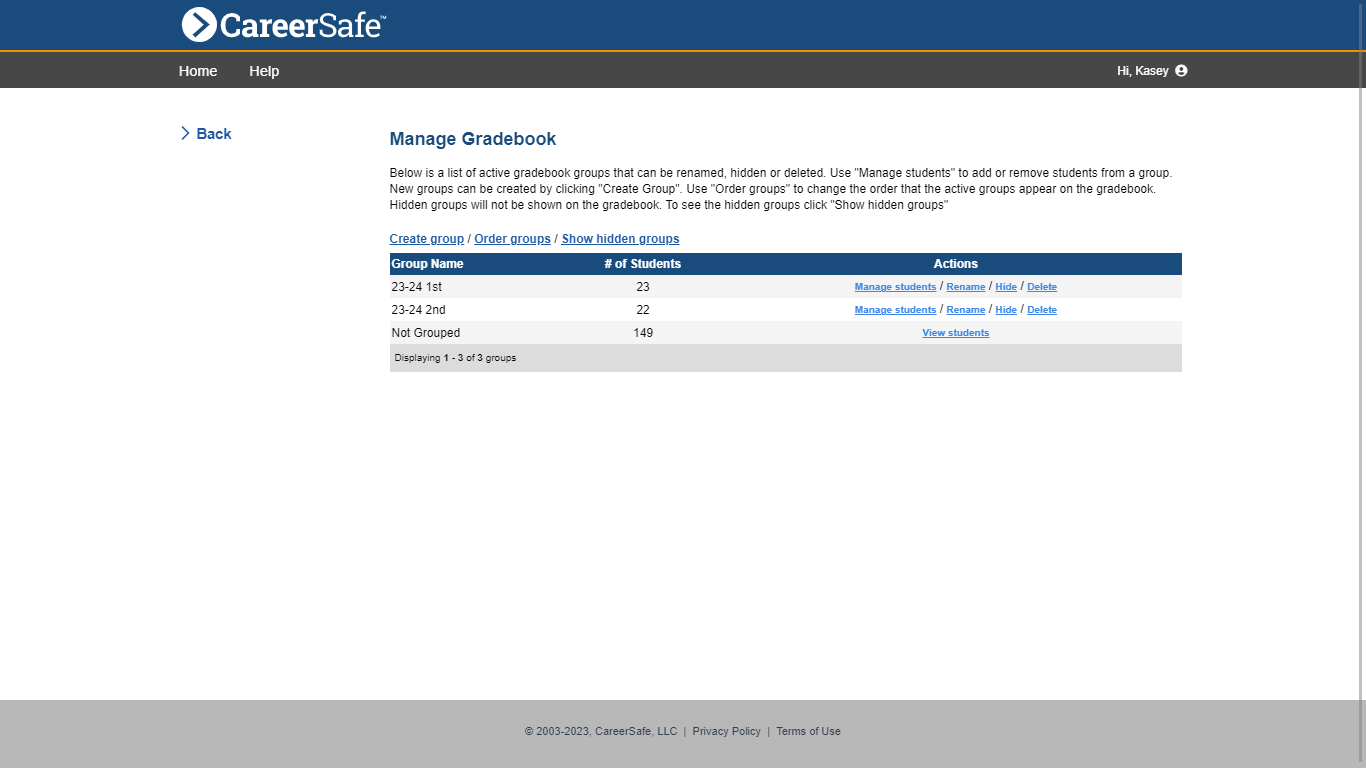Manage Gradebook Groups (screenshot)