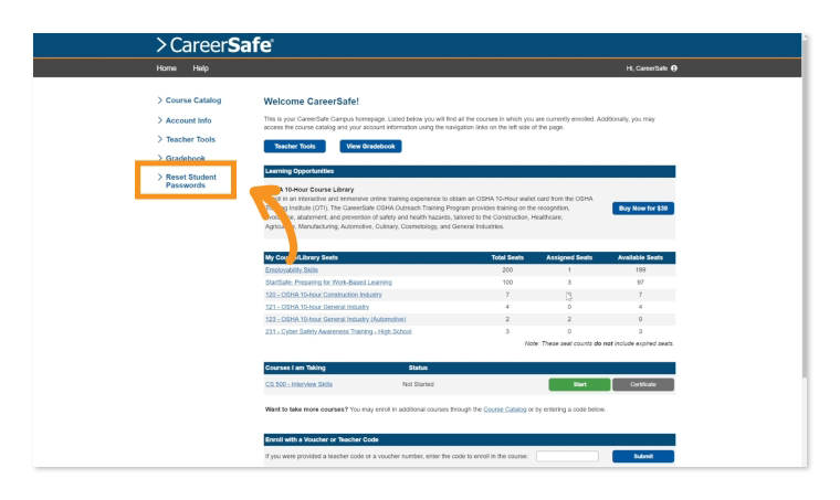 Reset Student Passwords