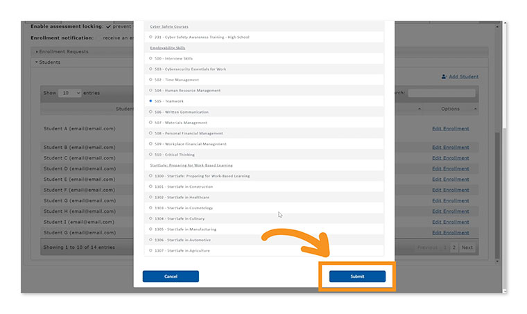 Available Courses Submit
